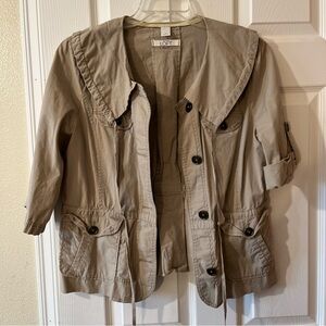 LOFT Beige Khaki Open-Front Safari Roll Tab L Jacket 2#B